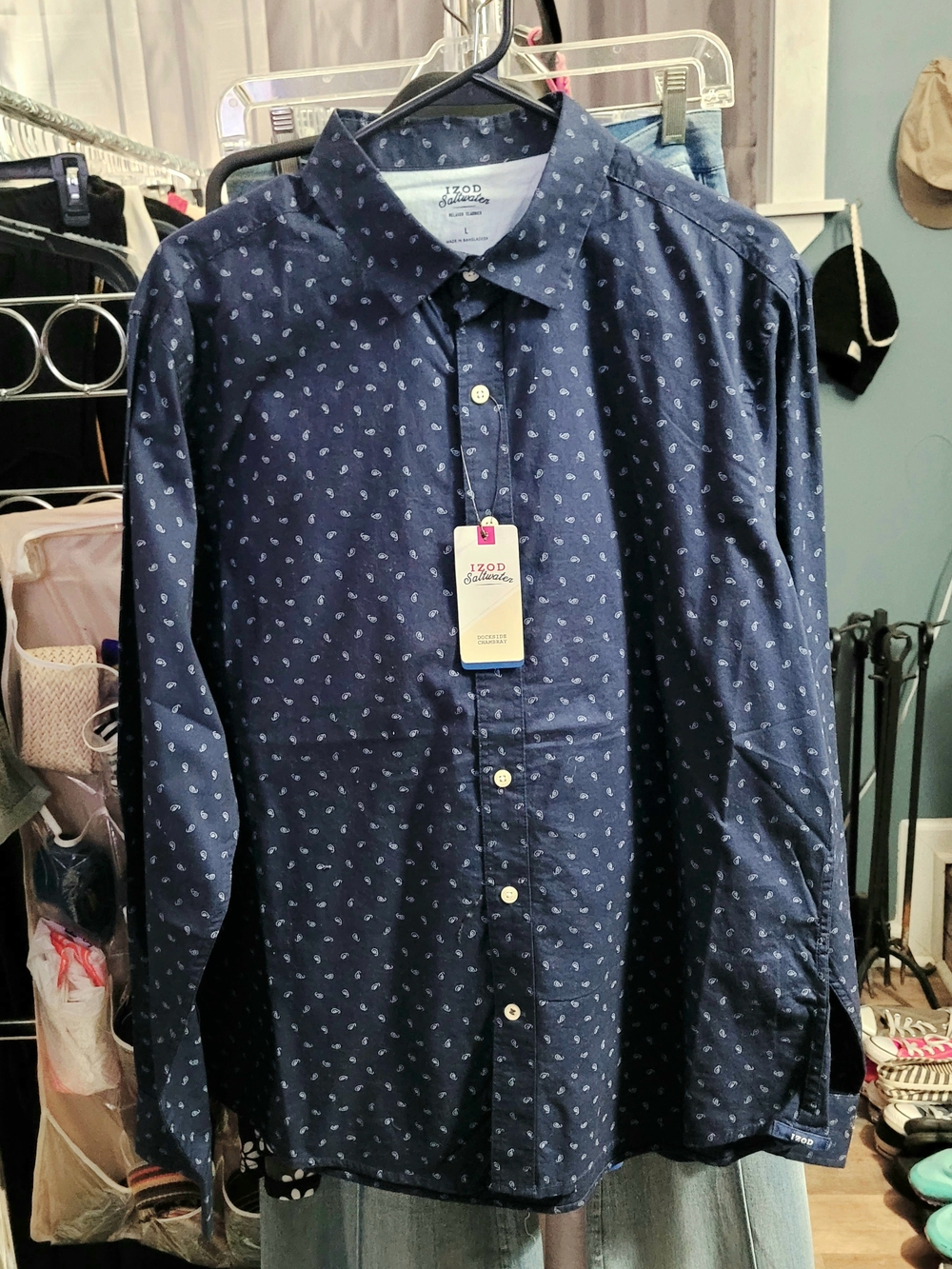 Izod Navy Blue Micro-Print Button-Down Shirt